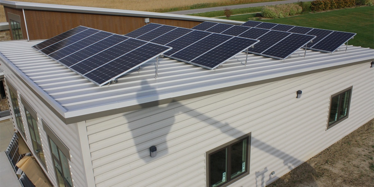 Solar Panels Mounted on Standing Seam Metal Roof for Architect's Office