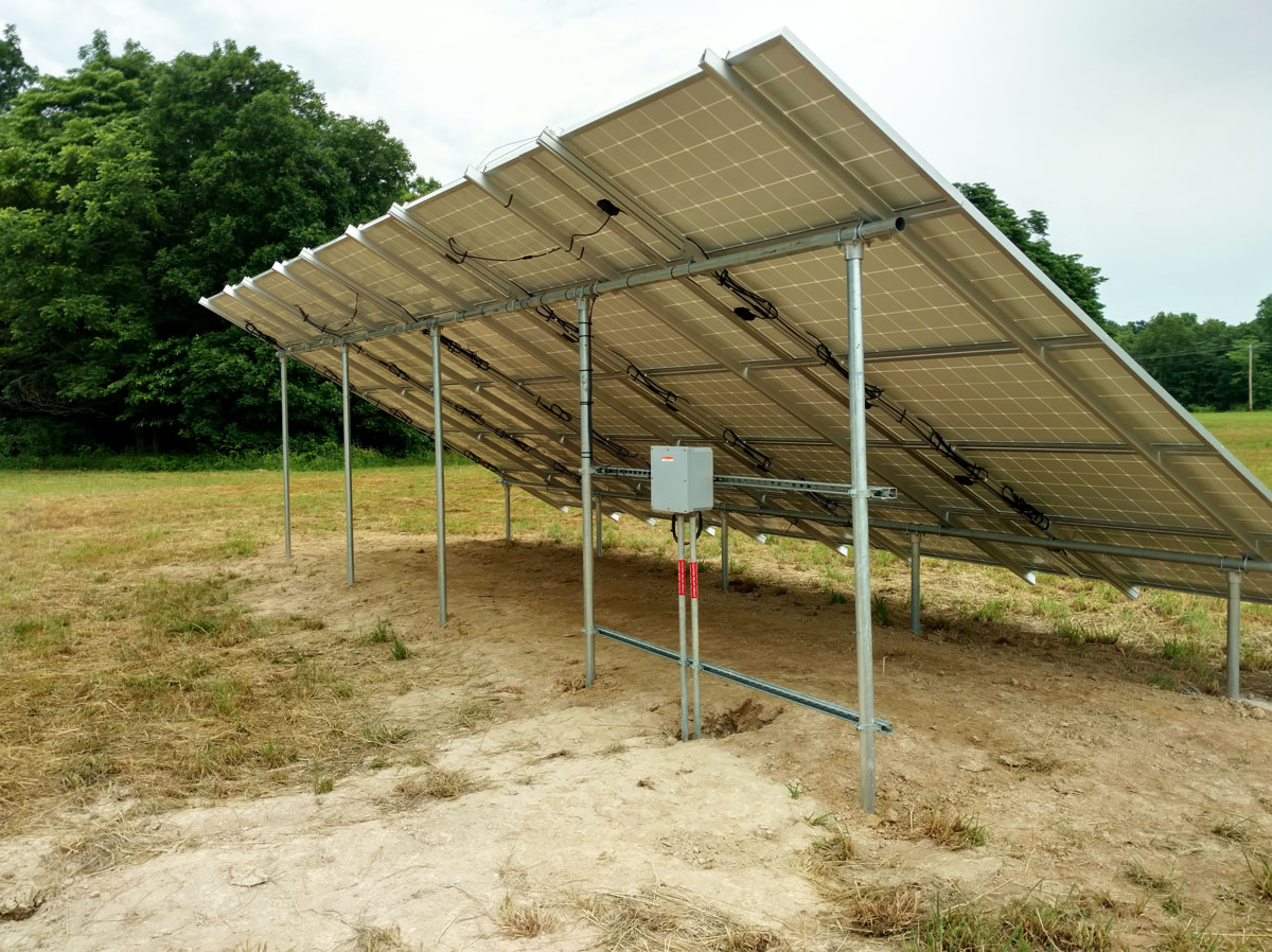 residential ground mounted solar panels from back